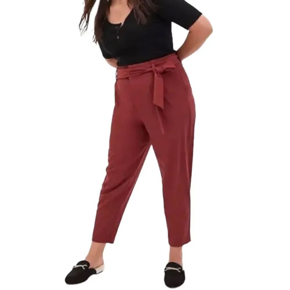 Torrid Paperbag Tapered Pleated Brick Red Pants sz 18